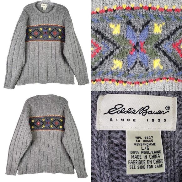 Eddie Bauer Sweater Wool Knit Crewneck Light Gray Men’s Size Large L - Picture 1 of 7